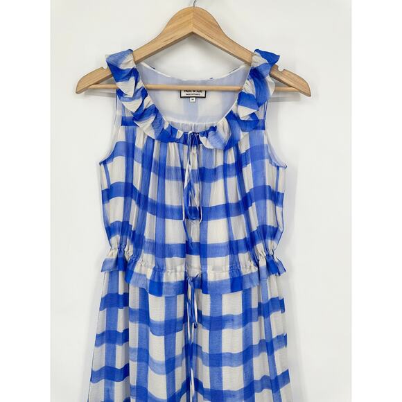 PAUL & JOE 100% Silk Charisme Dress Sleeveless Ruffle Gingham Plaid Maxi - Picture 7 of 16